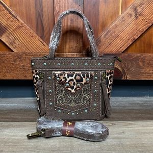 Montana West Mini Tote Crossbody Brown Leopard NWT